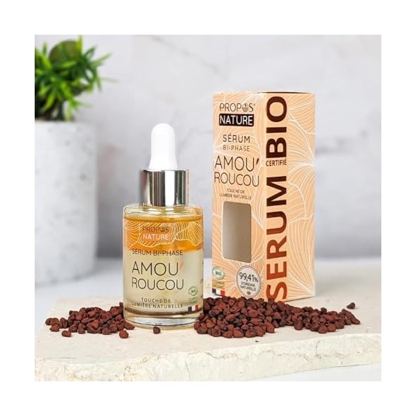 Sérum bi-phase AMOUROUCOU Bio - Roucou, Carotte, Acide de fleurs - Peeling doux - Anti-âge - Eclat - Fabriqué en France - 30 ...