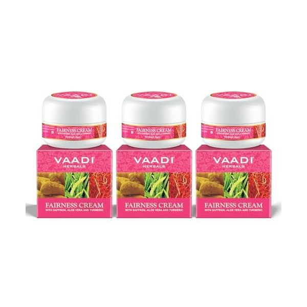 Vaadi Herbals Organic Fairness Lot de 3 crèmes anti-rides pour le visage au safran, à laloe vera et aux extraits de curcuma