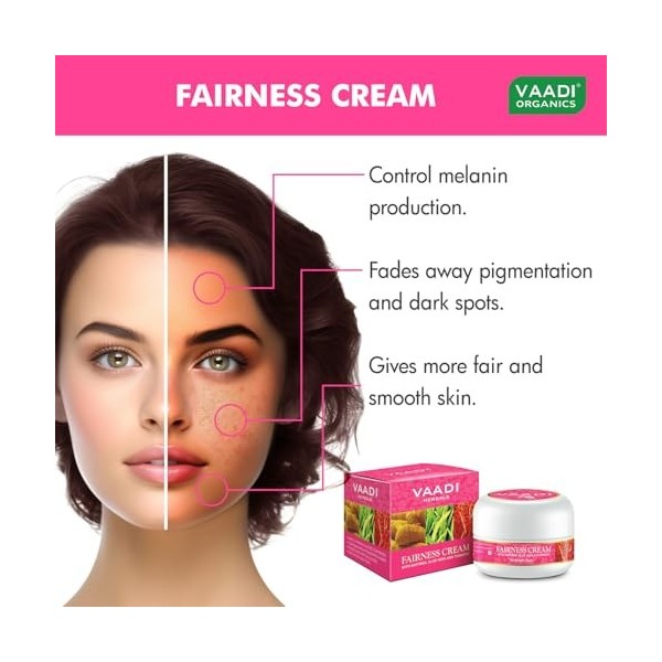 Vaadi Herbals Organic Fairness Lot de 3 crèmes anti-rides pour le visage au safran, à laloe vera et aux extraits de curcuma