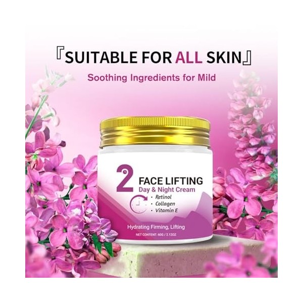 Crème de jour et de nuit effet lifting 2 minutes au rétinol, soin hydratant raffermissant anti-âge, doux et nourrissant, rédu...