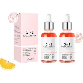 Sérum Vitamine pour la Peau, Sérum Anti-Rides et Raffermissant 5 en 1, Nourrissant et Hydratant, Réduit les Ridules,2pcs Crèm...