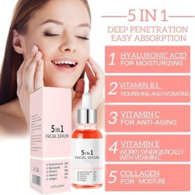 Sérum Vitamine pour la Peau, Sérum Anti-Rides et Raffermissant 5 en 1, Nourrissant et Hydratant, Réduit les Ridules,2pcs Crèm...