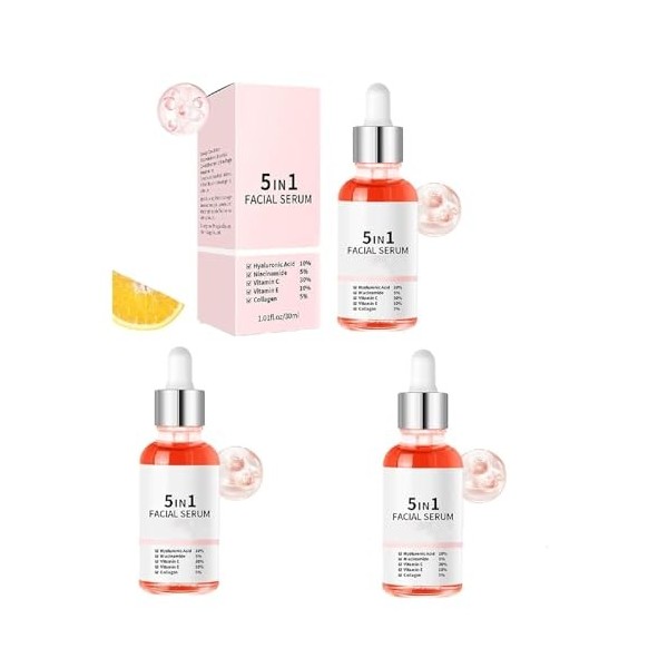 Sérum Vitamine pour la Peau, Sérum Anti-Rides et Raffermissant 5 en 1, Nourrissant et Hydratant, Réduit les Ridules,2pcs Crèm...