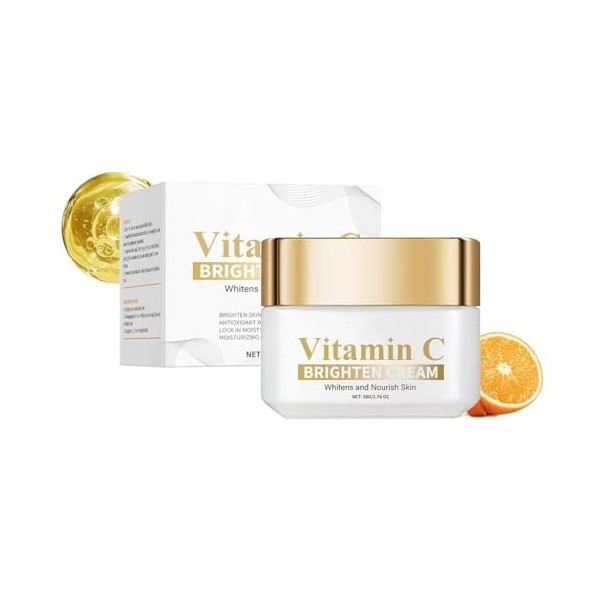 Crème Visage À la Vitamine C - Illumine le Teint, Atténue Les Taches Brunes, Resserre Les Pores, Améliore la Douceur de la Pe...
