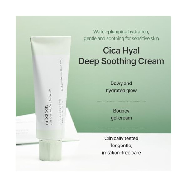 Mixsoon Cica Hyal Crème apaisante profonde, hydratation intensive et soin apaisant, peaux sensibles, sèches, Centella Asiatic