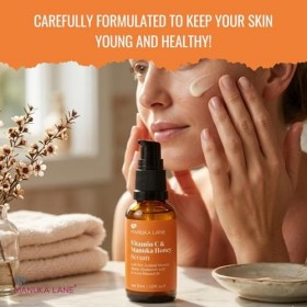Sérum à la vitamine C pour le visage et le cou avec acide hyaluronique, miel de Manuka et huile damande douce | Formule à ba ...