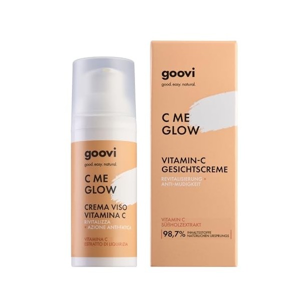 GOOVI C Me Glow Crème visage à la vitamine C - Crème revitalisante à lacide hyaluronique - Pour une peau rayonnante et hydra