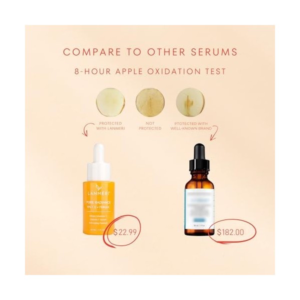 Lanmeri Sérum à la vitamine C pour le visage : C E Ferulic Sérum visage avec 15 % dacide ascorbique pur, acide férulique, vi