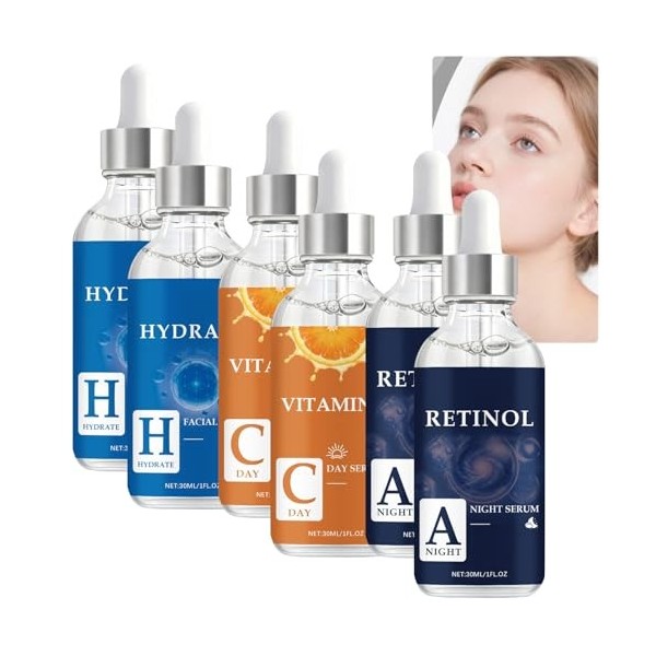 Coffret Sérums Anti-Âge Visage, Correcteur de Taches Brunes, Sérum Resurfaçant au Rétinol, Essence Régénératrice à la Vitamin...