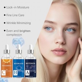 Coffret Sérums Anti-Âge Visage, Correcteur de Taches Brunes, Sérum Resurfaçant au Rétinol, Essence Régénératrice à la Vitamin...