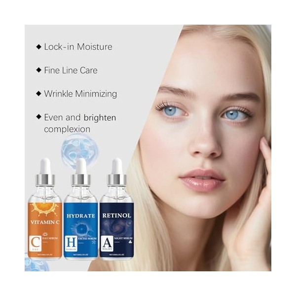 Coffret Sérums Anti-Âge Visage, Correcteur de Taches Brunes, Sérum Resurfaçant au Rétinol, Essence Régénératrice à la Vitamin...