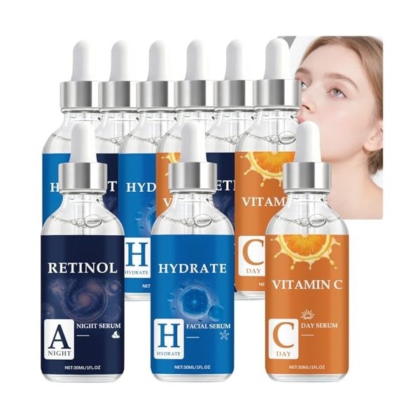 Coffret Sérums Anti-Âge Visage, Correcteur de Taches Brunes, Sérum Resurfaçant au Rétinol, Essence Régénératrice à la Vitamin...