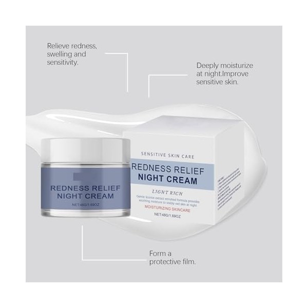 Crème de Nuit Hydratante Apaisante - Favorise la Tolérance Des Peaux Sensibles, Réduit Les Rougeurs, Hydrate Pendant la Nuit 