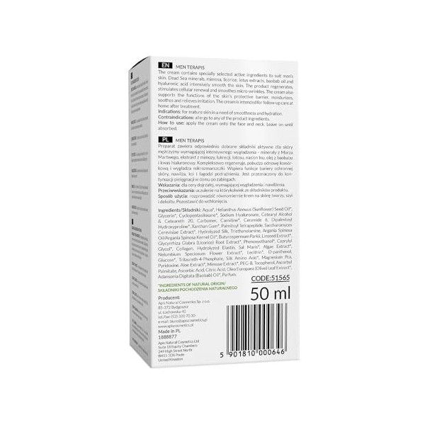 Apis Home Terapis Crème lissante pour homme aux minéraux de la mer Morte 50 ml