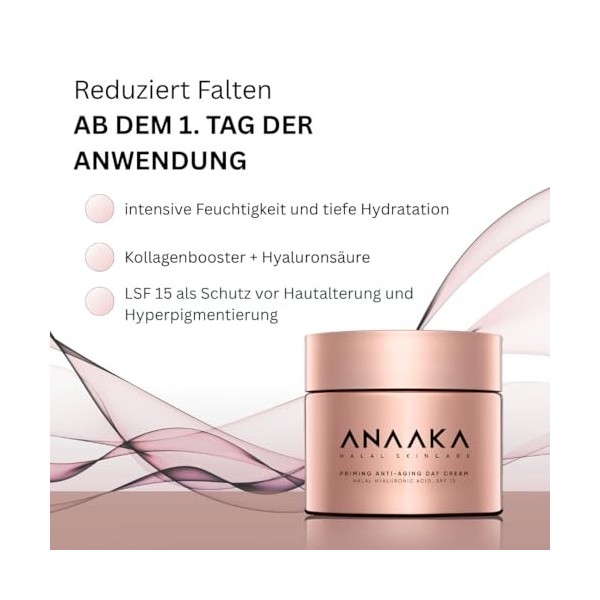 ANAAKA Halal Crème de jour certifiée halal, sans cruauté envers les animaux, soin anti-âge contre le vieillissement prématuré...