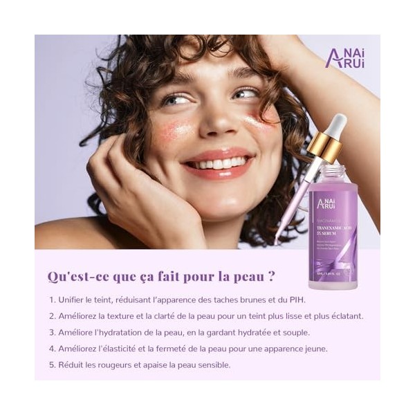ANAiRUi Tranexamic Acid Serum 50 ml, Sérum Correcteur de Taches Brunes avec dacide Tranexamique & Acide Hyaluronique & Niaci ...