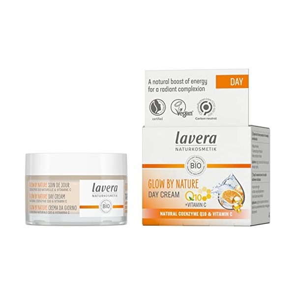 lavera Glow By Nature Crème de jour – Q10 et vitamine C – Réduit les signes cutanés fatigués – Renforce lénergie – Vegan – C