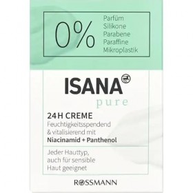 Isana Pure 24h Crème hydratante et revitalisante à base de niacinamide et de panthénol pour tous les types de peau, convient 