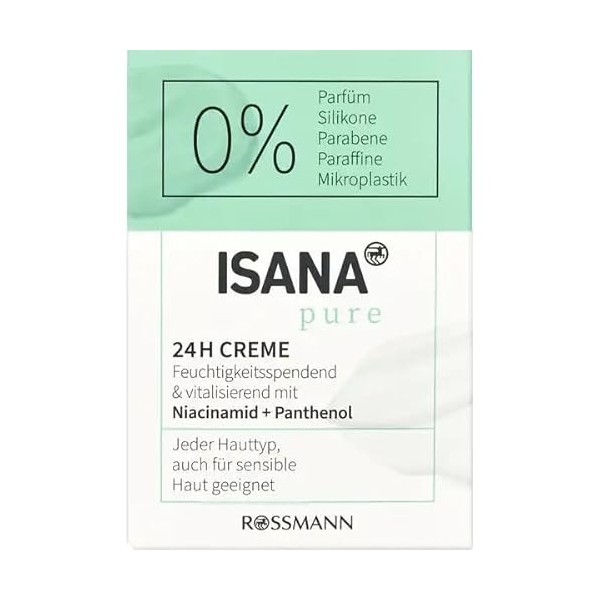 Isana Pure 24h Crème hydratante et revitalisante à base de niacinamide et de panthénol pour tous les types de peau, convient 