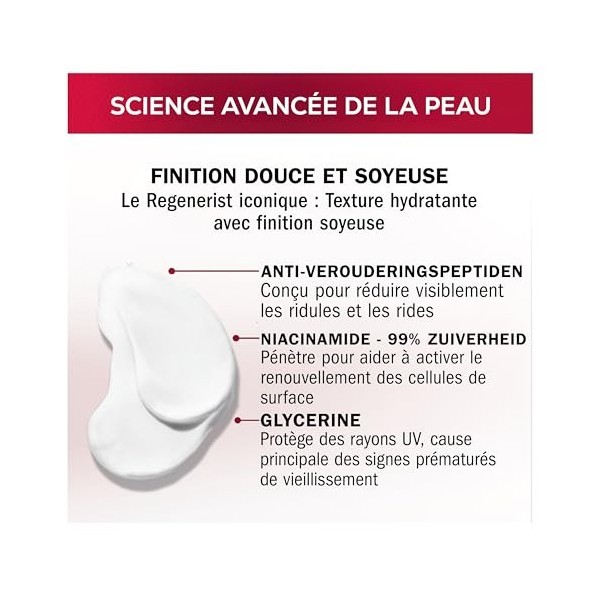Olay Regenerist Crème de Jour Visage SPF30, Anti-rides + Raffermissante avec SPF30, Niacinamide et Peptides Anti-Âge, Renouve...