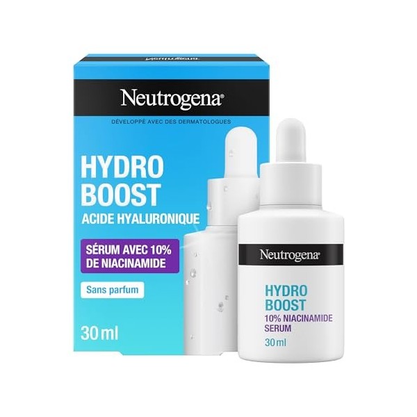 Neutrogena Sérum Hydro Boost 10% Niacinamide Flacon de 30 ml avec Pipette – Sérum Hydratant à lAcide Hyaluronique et Niaci