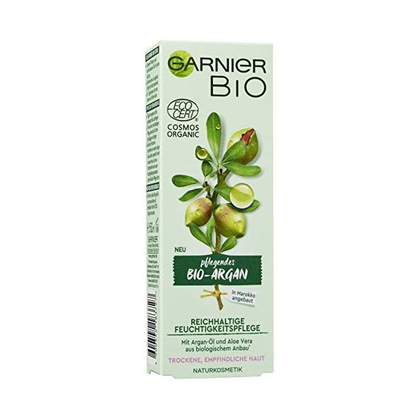 Garnier Bio Huile dArgan Crème à lAloe Vera, Cosmétique Naturelle, Soin Hydratant riche Argan Lot de 2 2 x 50 ml 
