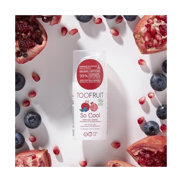 TOOFRUIT – So Cool - Gel Visage - Myrtille & Grenade – Hydrate et Rafraichit la Peau du Visage - Peau Mixte à Grasse - Certif...