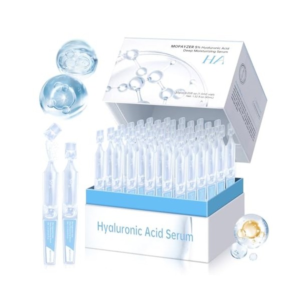 Lot de 30 flacons de sérum dacide hyaluronique à 5 % de fioles ultra-hydratantes, tubes dacide hyaluronique, sérum à lacid Cr...