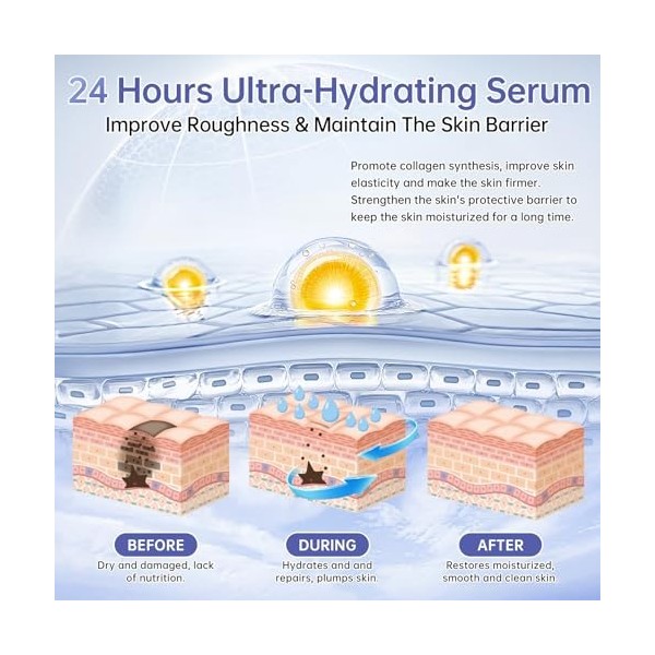 Lot de 30 flacons de sérum dacide hyaluronique à 5 % de fioles ultra-hydratantes, tubes dacide hyaluronique, sérum à lacid Cr...