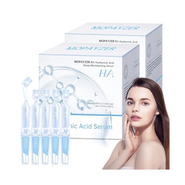 Lot de 30 flacons de sérum dacide hyaluronique à 5 % de fioles ultra-hydratantes, tubes dacide hyaluronique, sérum à lacid Cr...