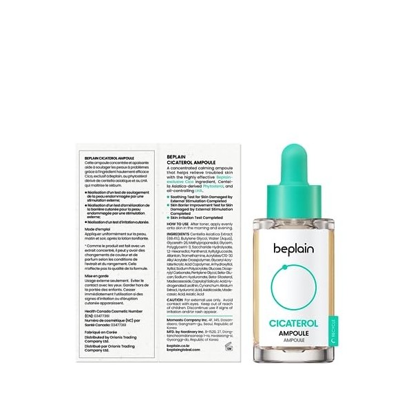 Beplain Cicaterol Sérum pour le visage 1,01 fl oz | Ampoule Centella Asiatique Cica hautement concentrée | Soin de la peau 
