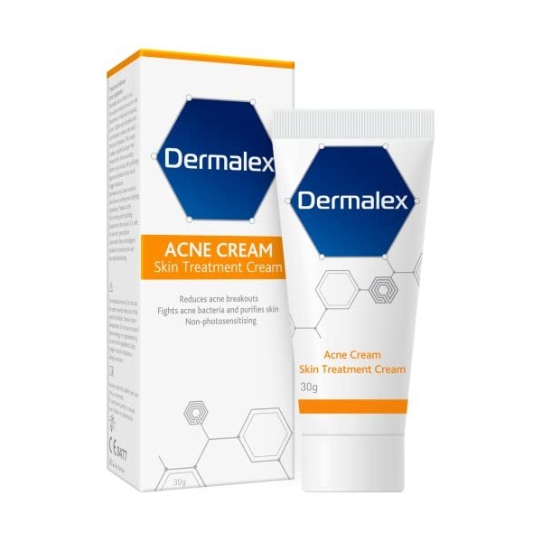 Dermalex Crème de traitement de lacné - Cliniquement prouvée pour traiter les symptômes de lacné doux à modéré - 30 g