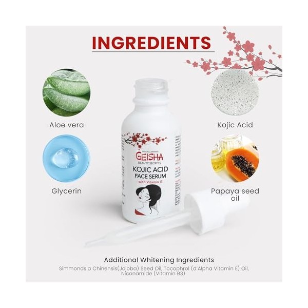 Sérum Geisha à lAcide Kojique | 1 Fl oz / 30ml | Aide à Réduire les Taches Sombres sur le Visage, le Corps, les Aisselles, l