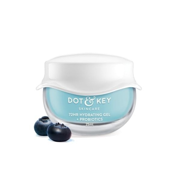 DOT & KEY Gel hydratant 72 heures + probiotiques hydratant pour le visage avec acide hyaluronique, kombucha et eau de riz lég