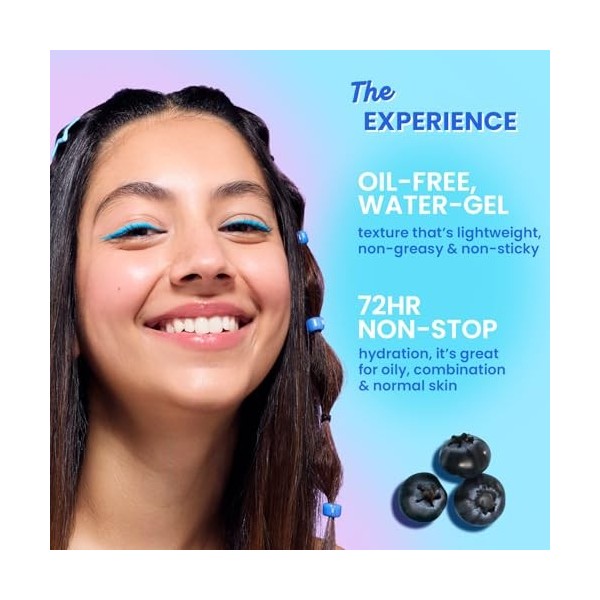 DOT & KEY Gel hydratant 72 heures + probiotiques hydratant pour le visage avec acide hyaluronique, kombucha et eau de riz lég