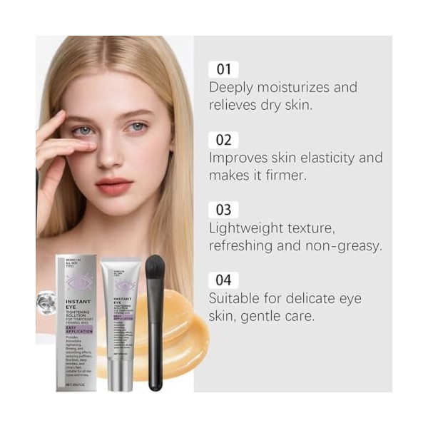 Crème for Les Yeux - Améliore la Fermeté de la Peau, Hydrate En Profondeur le Contour Des Yeux, Applicateur Pinceau for Une A