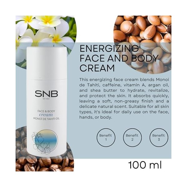 SNB Professional Crème énergisante pour le visage 100 ml avec monoi de Tahiti caféine, vitamine A, bisabolol et huile dargan