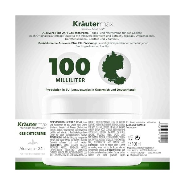 Crème visage à laloe vera pour peaux déshydratées 100 ml