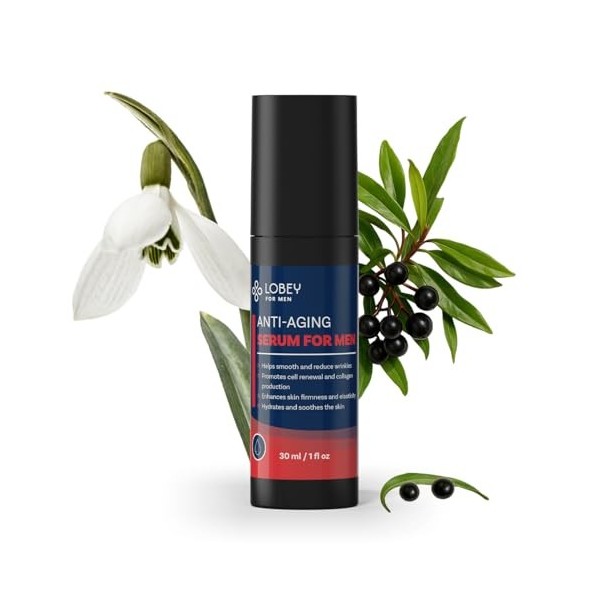 Lobey Sérum anti-âge pour homme - Sérum raffermissant pour homme contre les rides avec de lacide hyaluronique, du flocon de 