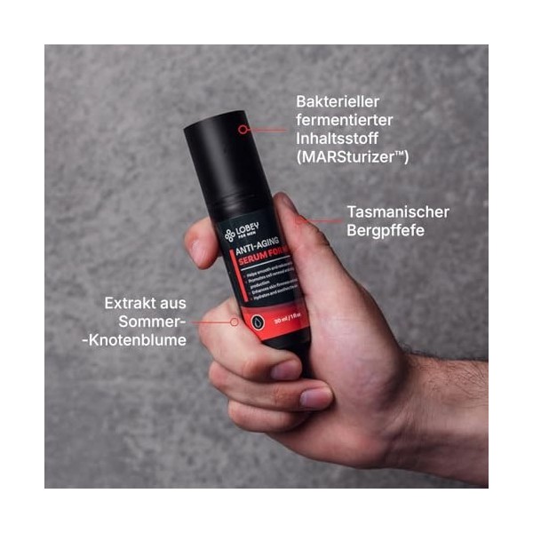 Lobey Sérum anti-âge pour homme - Sérum raffermissant pour homme contre les rides avec de lacide hyaluronique, du flocon de 