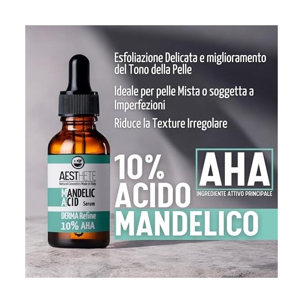 Sérum Visage Peeling Avec Acide Mandelique 10% AHA Purifiant Pour Peau Sensible Grasse Mixtes Astringent Pores Dilatés Acné E