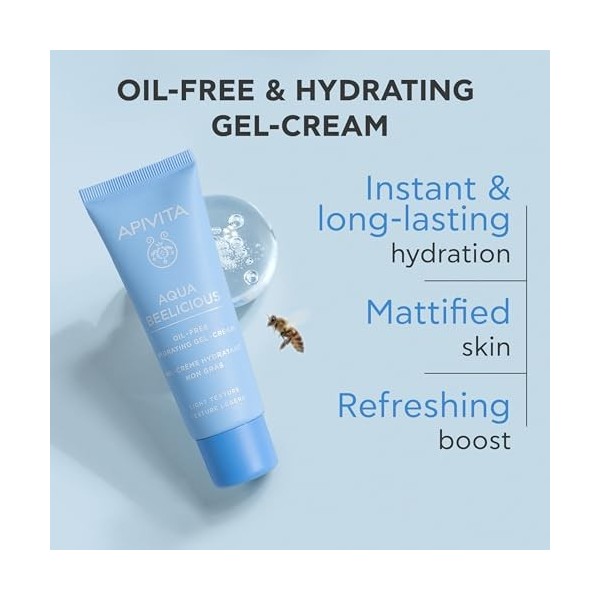 Apivita Aqua Beelicious Gel-Crème Hydratant Non Gras, Texture Légère 40ml - Peaux Mixtes et Grasses - A Base de Miel et Fleur