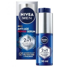 Nivea Men NIVEA MEN Anti-Age 2in1 Power Serum 30 ml , sérum hydratant avec 630 lumineux et acide hyaluronique, réduit les ri