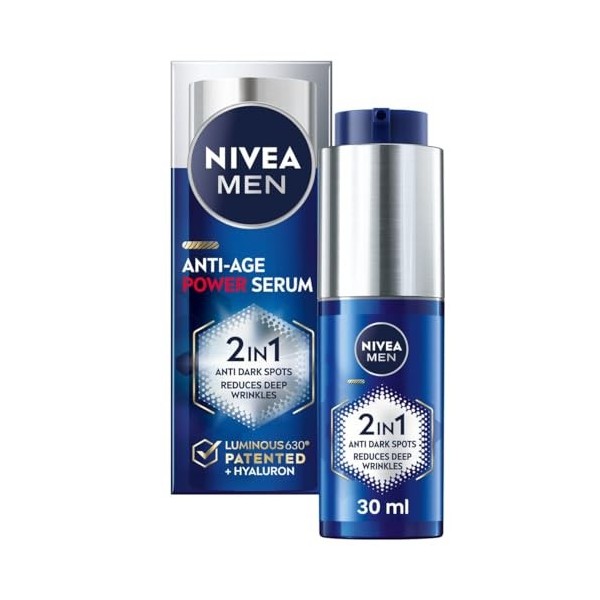 Nivea Men NIVEA MEN Anti-Age 2in1 Power Serum 30 ml , sérum hydratant avec 630 lumineux et acide hyaluronique, réduit les ri