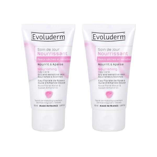 EVOLUDERM - Soin de Jour Nourrissant Peaux Sèches et Sensibles - 50 ml - Ingrédients dOrigine Naturelle - Végan - Fabricatio