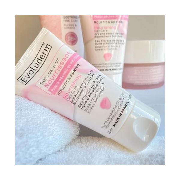 EVOLUDERM - Soin de Jour Nourrissant Peaux Sèches et Sensibles - 50 ml - Ingrédients dOrigine Naturelle - Végan - Fabricatio