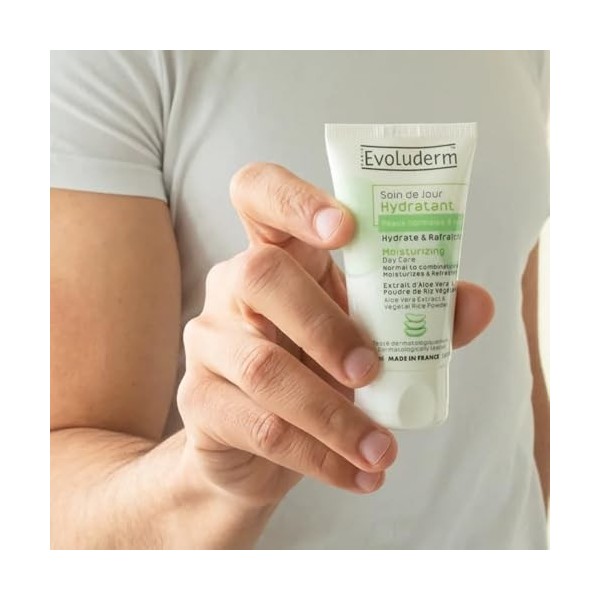 EVOLUDERM - Soin de Jour Hydratant Peaux Normales à Mixtes - 50 ml - 94% dOrigine Naturelle - Végan - Fabrication Française 
