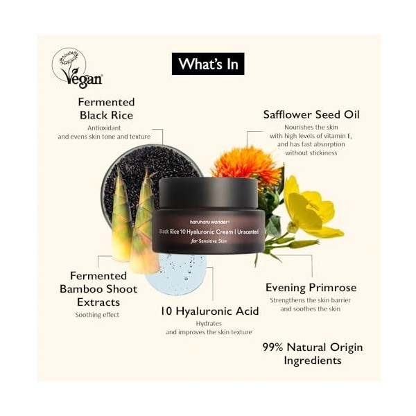 HARUHARU Wonder | Crème hyaluronique au riz noir non parfumée 1,69 fl.oz / 50 ml | Crème hydratante | Sans parfum pour les