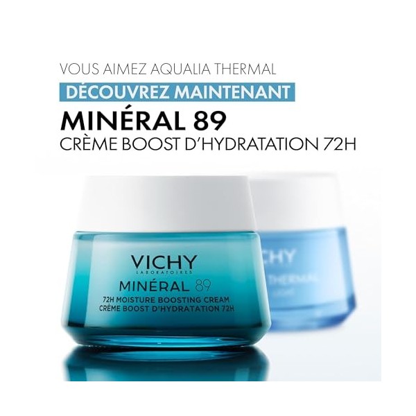 Vichy, Minéral 89, Crème Riche Boost Visage, Hydratation 72H, Enrichie en Acide Hyaluronique & Squalane, Pour Peaux Sèches, 5