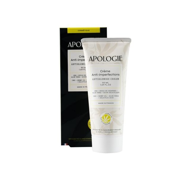 Apologie Crème Hydratante CBD Anti-imperfections, Anti-marques et Purifiante - Pour le Visage - 50 ml Format Voyage - Efficac